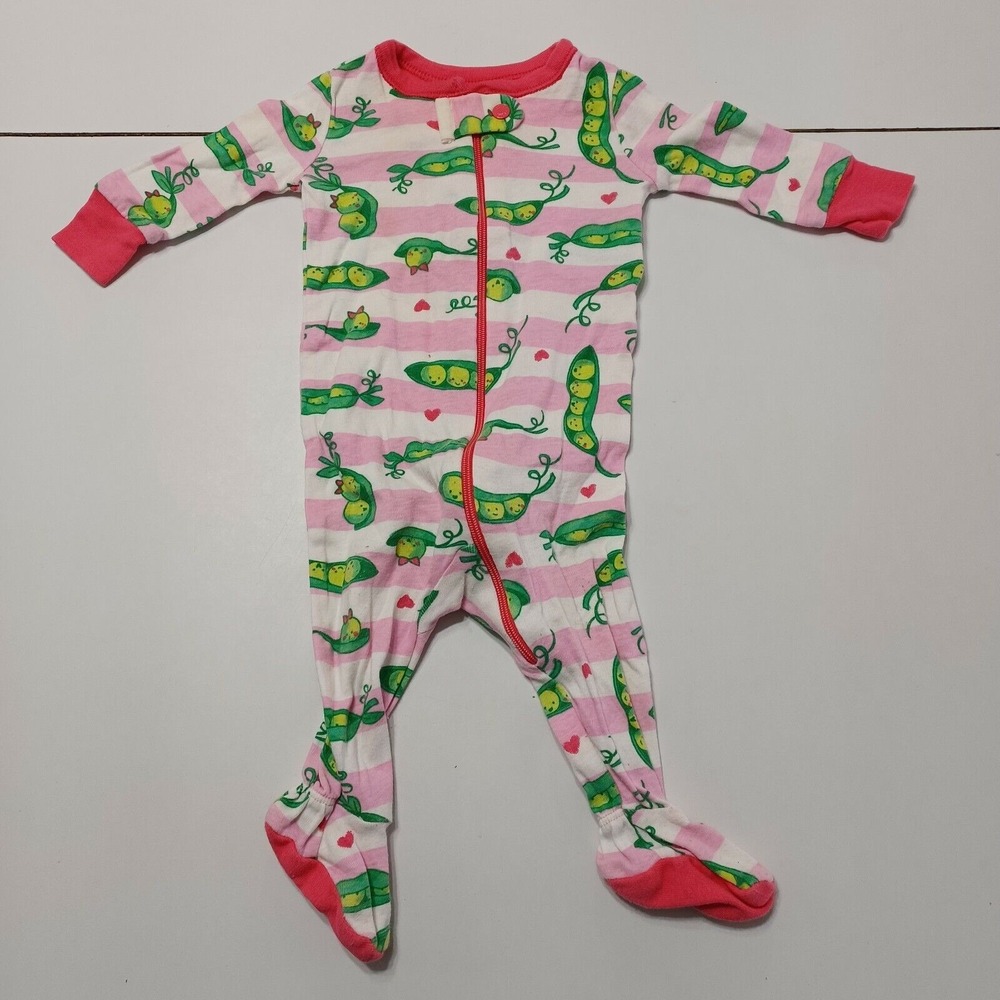 Childrens Place Girl 0-3 M Footed Pajama Pink Striped Long Sleeve Peas In A Pod
